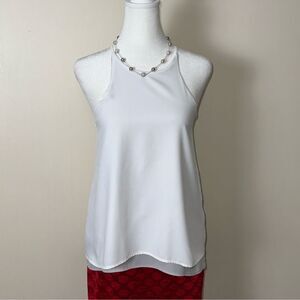 ZARA XS White Silver Gray Two Later Sheer High Neck Sleeveless Split Back Top